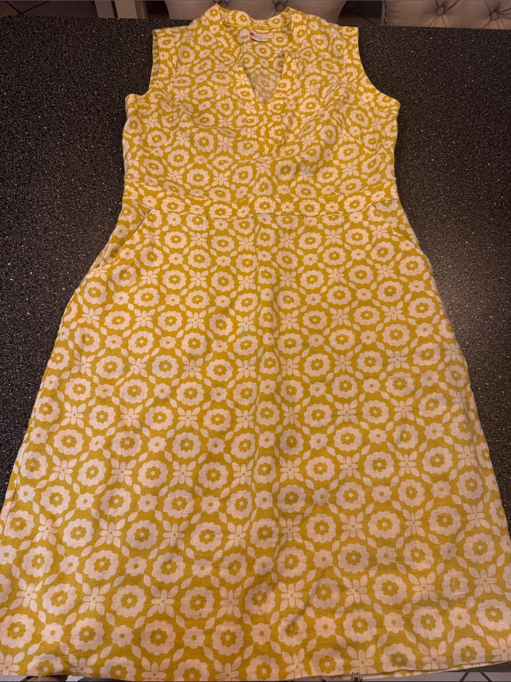 Boden Linen Yellow Floral Dress - Vivid Mustard & Cream size 6 summer wedding